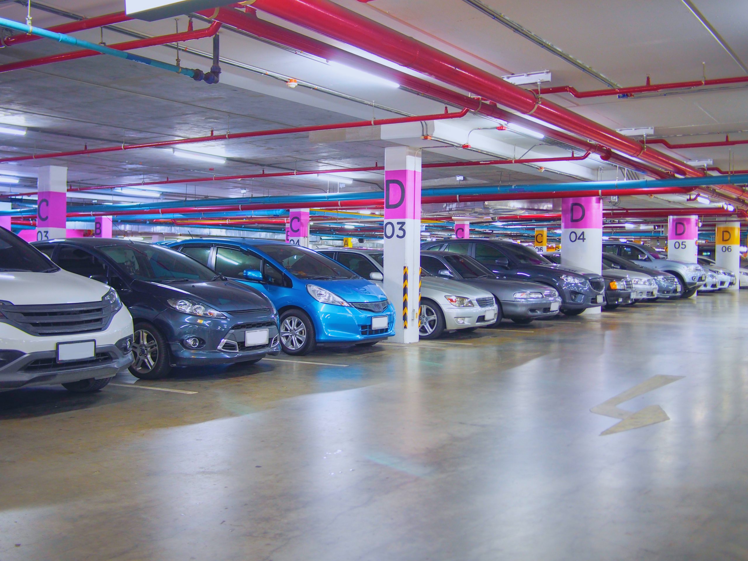 underground parking cars with Rhinofloor coating system floor
